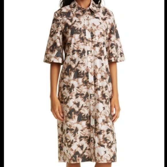 Samsoe Samsoe Demi short sleeved button up shirt dress in camo clay size Large - Picture 1 of 11